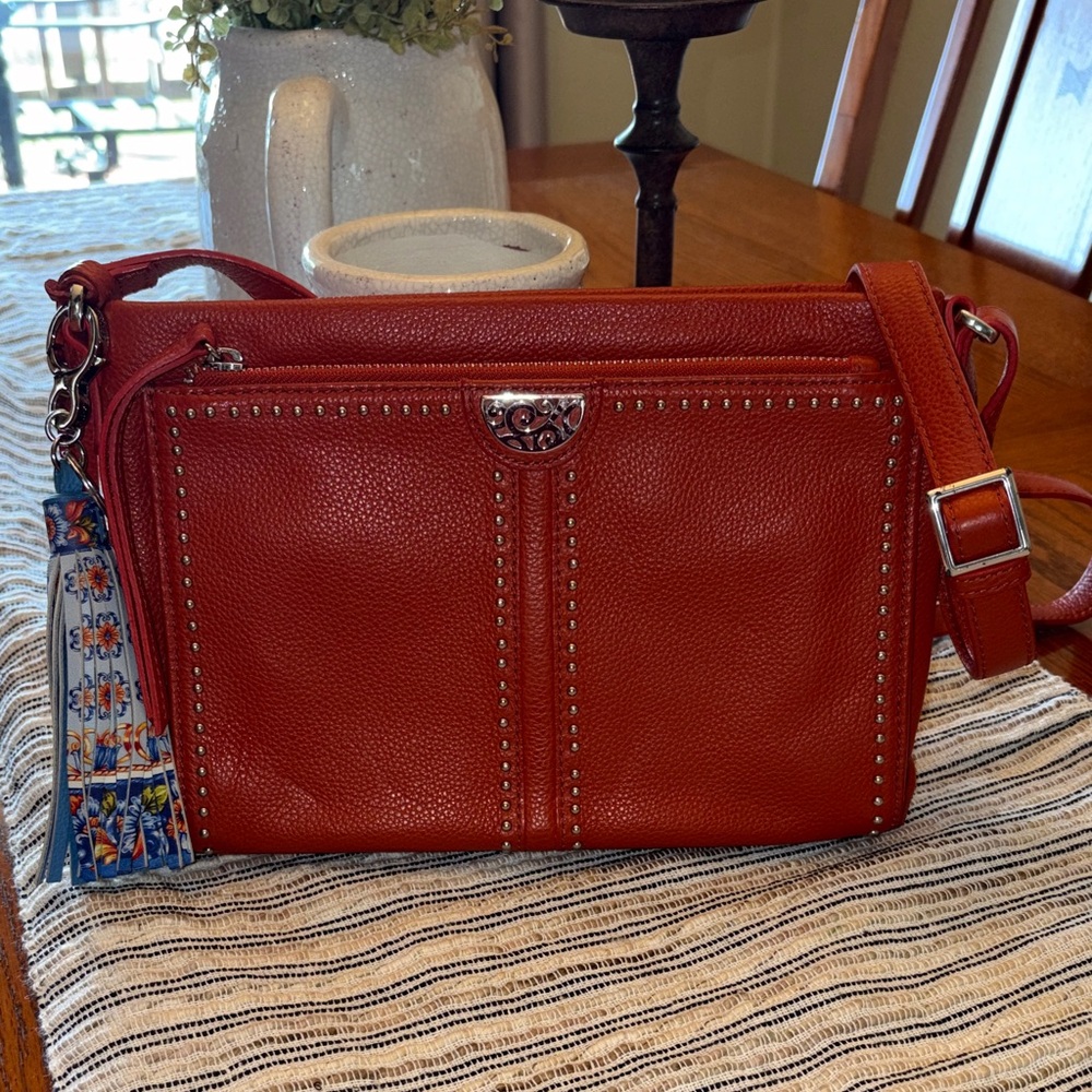 Brighton Pretty Tough burnt orange Leather organizer Crossbody Bag
